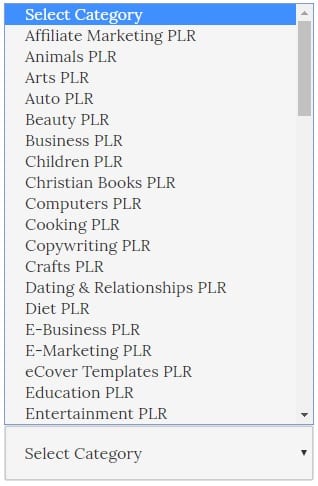 Category list in the sidebar