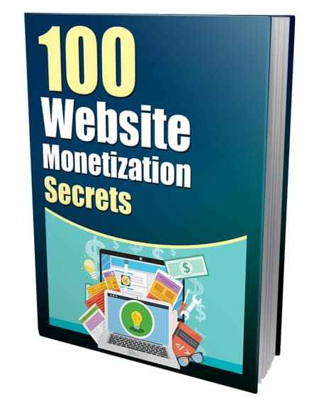 100 website monetization secrets ebook cover with PLR and MRR resell rights