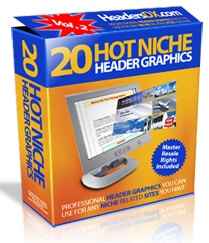 Set of 20 hot niche header graphics for WordPress and Blogger with PLR/MRR resell rights