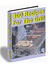 300 Recipes For The Grill ebook cover showing grilling recipes, digital download with PLR MRR rights