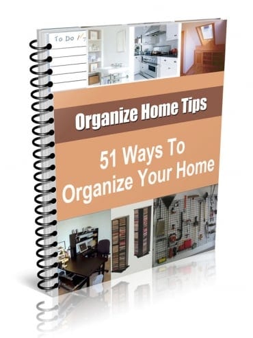 51 Ways To Organize Your Home digital book cover featuring organizational tips and PLR resell rights
