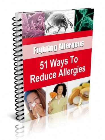 51 Ways to Reduce Allergies digital ebook cover with allergy relief tips and PLR resell rights