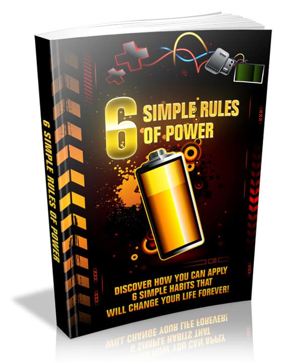 6 Simple Rules Of Power ebook cover with habits for personal success and digital download with resell rights