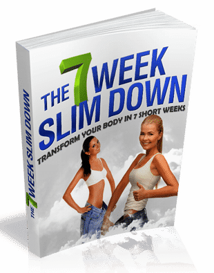 7 Week Slim Down digital PLR guide showing weight loss transformation with seven key ingredients