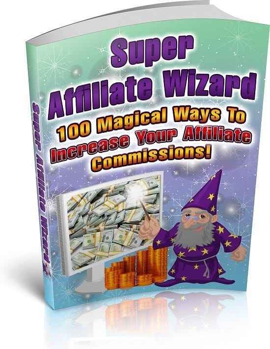Ebook cover showing 100 magical ways to increase affiliate commissions with PLR MRR resell rights