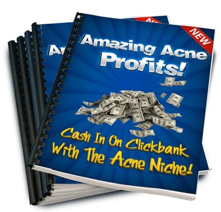 Acne niche PLR package cover image with bold headline and skincare graphics