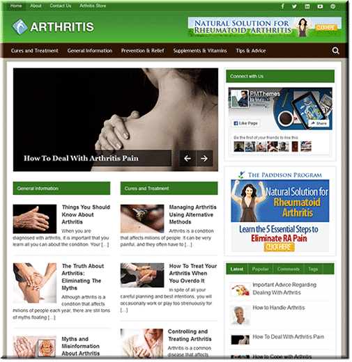 Arthritis PLR blog with pre-made content, graphics, and mobile-responsive theme for instant niche profit