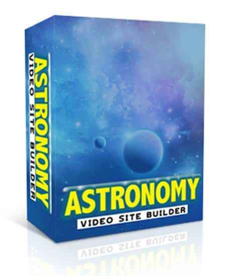 Astronomy video site builder software showing a space-themed video page layout