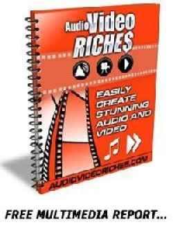 Audio Video Riches digital product with PLR MRR resell rights showing multimedia creation guide]