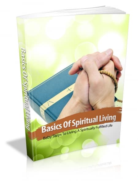 Basics Of Spiritual Living digital ebook cover with peaceful nature scene and calmness keywords