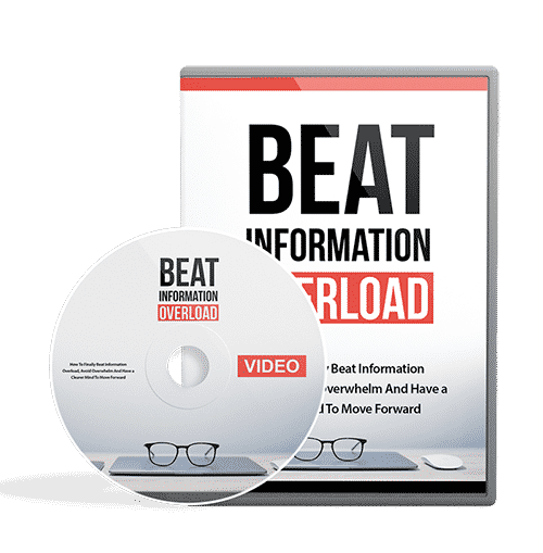 Beat Information Overload video course cover showing clarity and focus for digital download with PLR rights