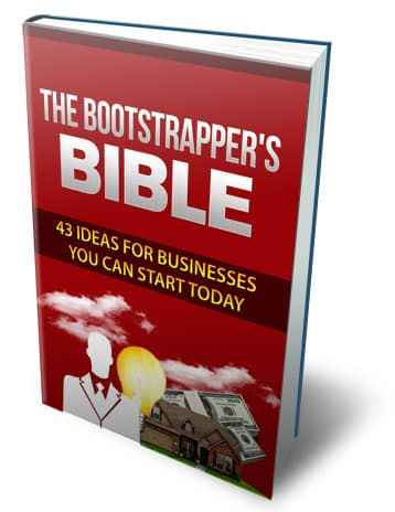 Bootstrappers Bible ebook cover with 43 home business ideas and PLR MRR resell rights