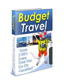 Budget Travel eBook cover showcasing affordable trips for students and young travelers with resell rights