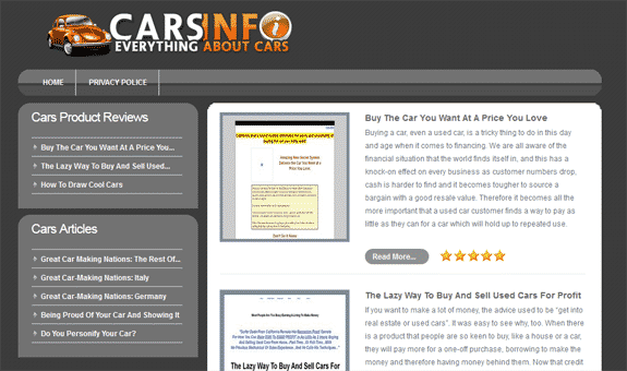 Cars review site digital download with PLR MRR resell rights for automotive content creators