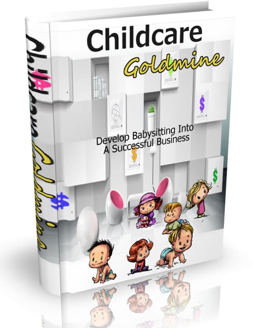 Childcare Goldmine PLR book cover showing a thriving day care center and happy kids