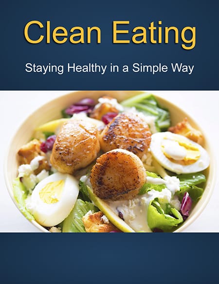 Clean eating digital report cover – fresh vegetables and whole foods illustration
