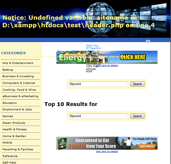 Clickbank Top 10 Cashflow Site dashboard showing affiliate earnings and product categories