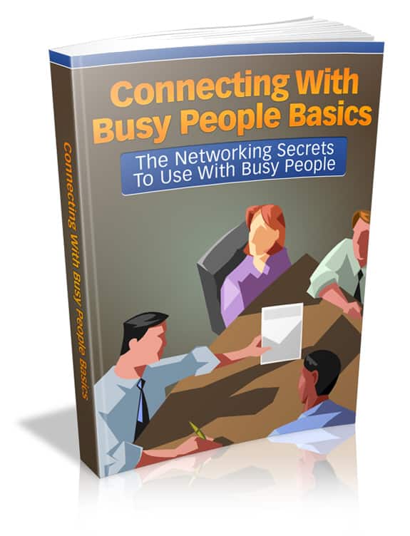 Digital networking PLR eBook cover showing connecting with busy people basics for resell profit