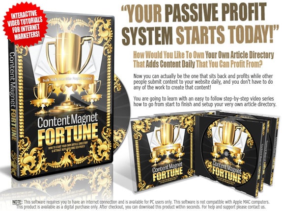 Content Magnet Fortune article directory setup guide with PLR and resell rights