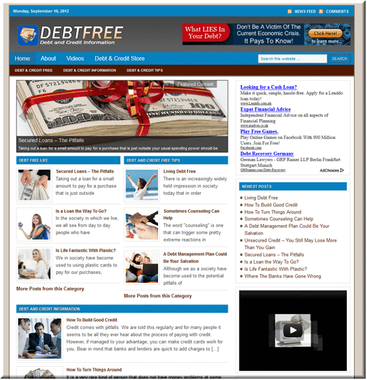 Debt Niche Turnkey Blog - PLR ready-made finance website with resell rights
