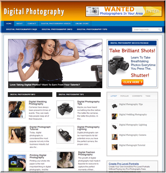 Digital Photography PLR blog ready for instant download and resell rights – done-for-you niche site