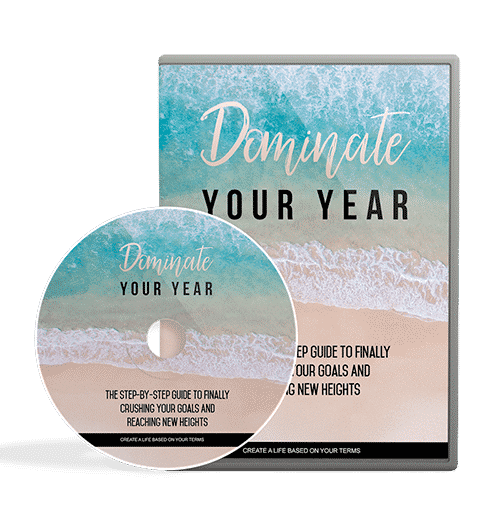 Dominate Your Year self-discipline PLR ebook cover showing a focused mindset graphic