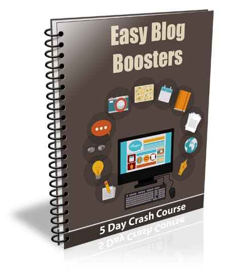 Easy Blog Boosters crash course cover graphic with PLR resell rights for bloggers