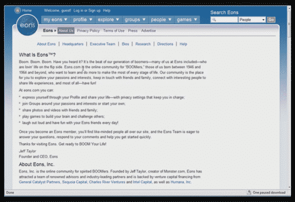 Eons PLR tutorial cover image showing social network features for baby boomers