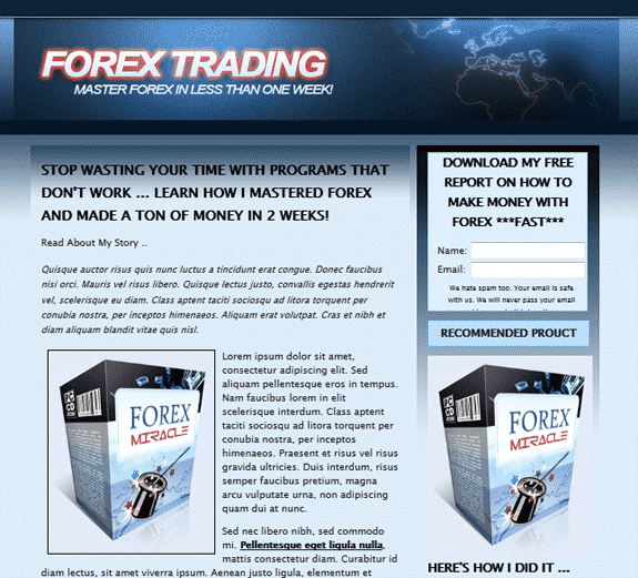 Forex landing page template with PLR resell rights for digital download and affiliate marketing boost.