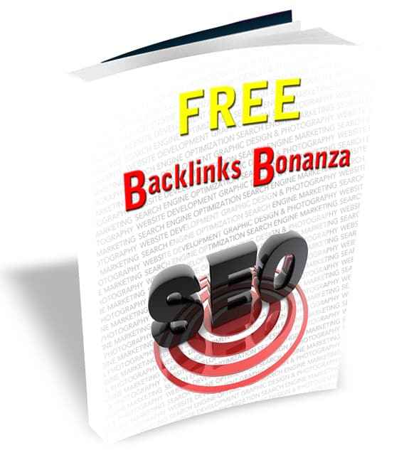 Free Backlinks Bonanza report cover with link building strategies and PLR resell rights