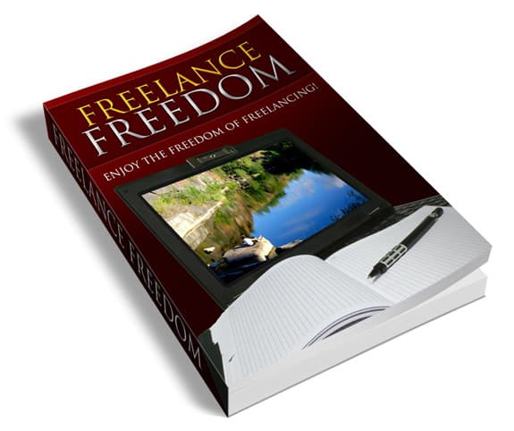 Freelance freedom ebook cover with laptop and coffee cup, digital download with PLR MRR resell rights