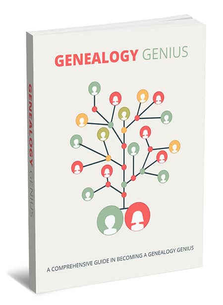 Genealogy eBook cover showing family tree and roots research for digital download with PLR rights