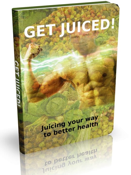 Get Juiced eBook cover with fresh fruits and vegetables for healthy juicing guide