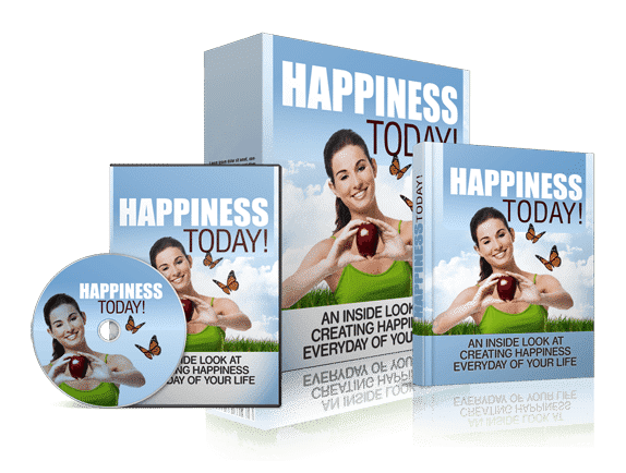Happiness Today digital guide cover with PLR MRR resell rights, happiness and fulfillment concepts