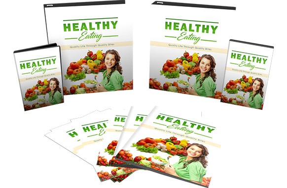 Healthy Eating digital course PLR package with ebook, checklist, and graphics
