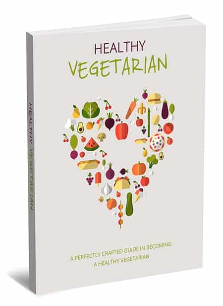 Vegetarian ebook with PLR rights showing healthy plant-based food ingredients