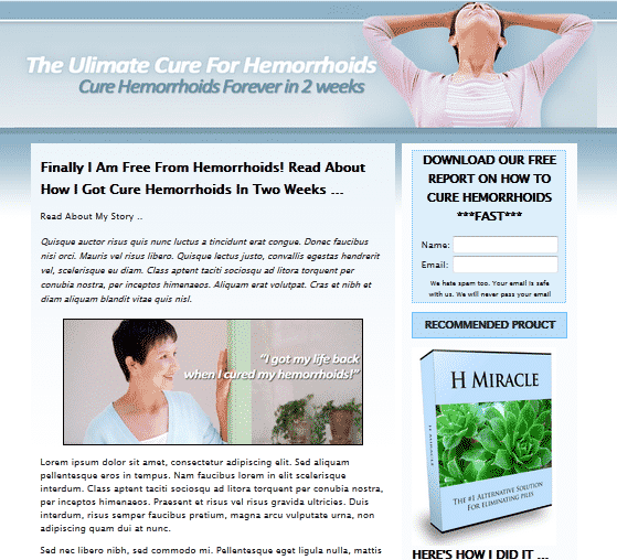 Hemorrhoids landing page template for health product sales and PLR resell rights