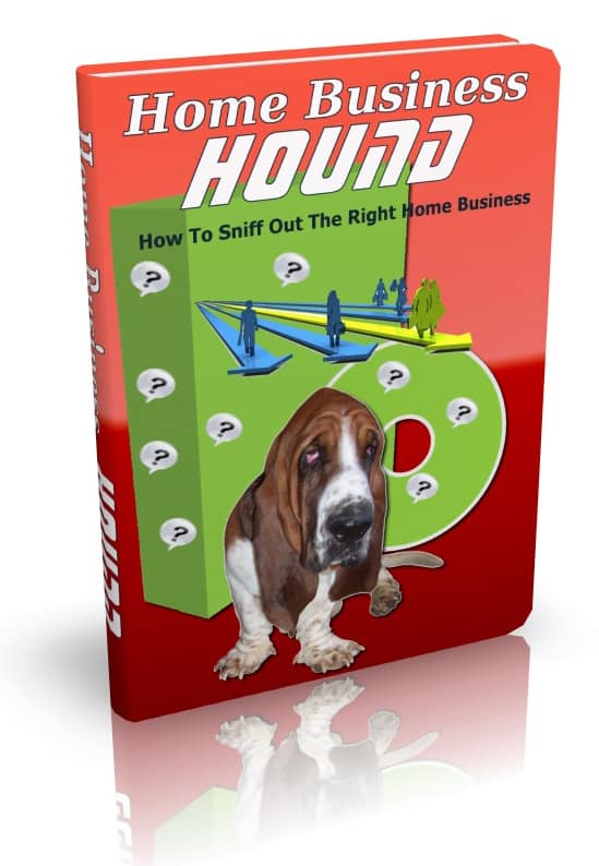 Home Business Hound ebook cover with road sign and dog character, digital PLR product for home entrepreneurs