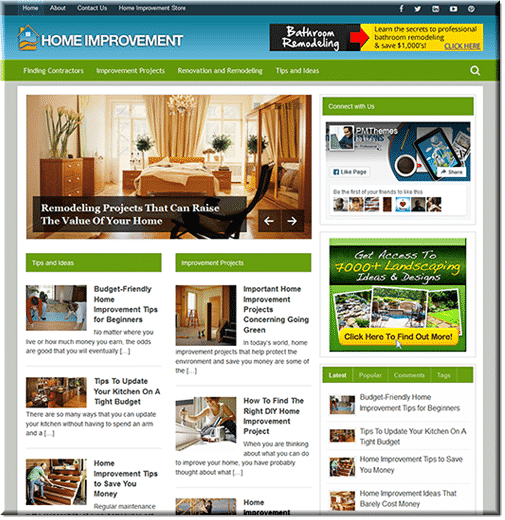 Home improvement niche blog mockup with PLR resell rights – instant digital download ready