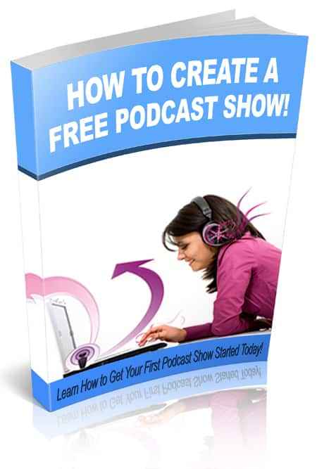 Podcast creation guide cover showing microphone and headphones for free podcast show startup