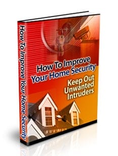 Digital home security guide with PLR resell rights, showing a secure house graphic