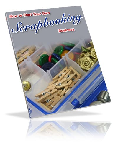 Digital scrapbooking business ebook cover with step-by-step guide to earn money from home using PLR rights