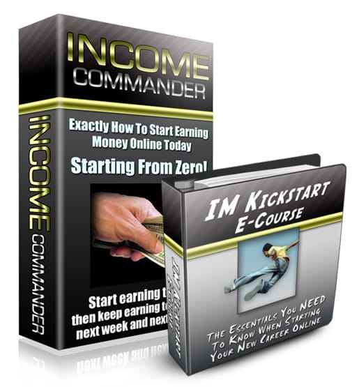 Income Commander digital guide mockup cover with commanding blue and gold design for PLR resale rights