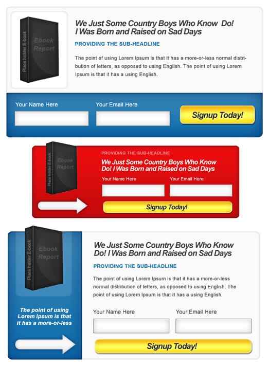Professional email opt-in box designs with PLR/MRR rights for digital download