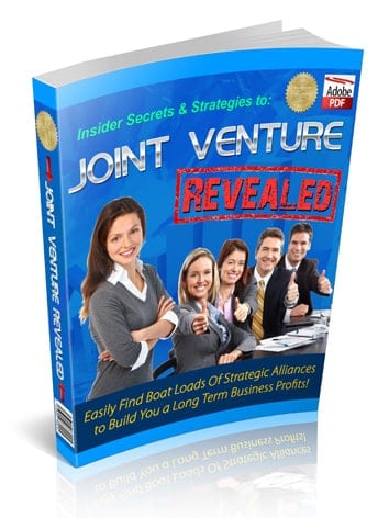 Joint Venture Revealed digital book cover with strategies for profitable partnerships and PLR resell rights