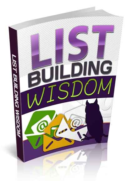 List Building Wisdom ebook cover showcasing proven email list building strategies for PLR MRR resell