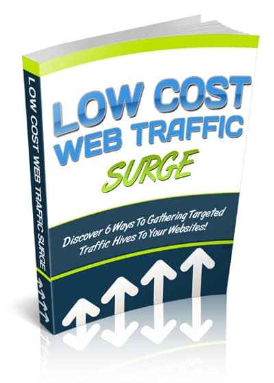 Digital guide with PLR MRR rights showing low cost web traffic surge methods for resellers