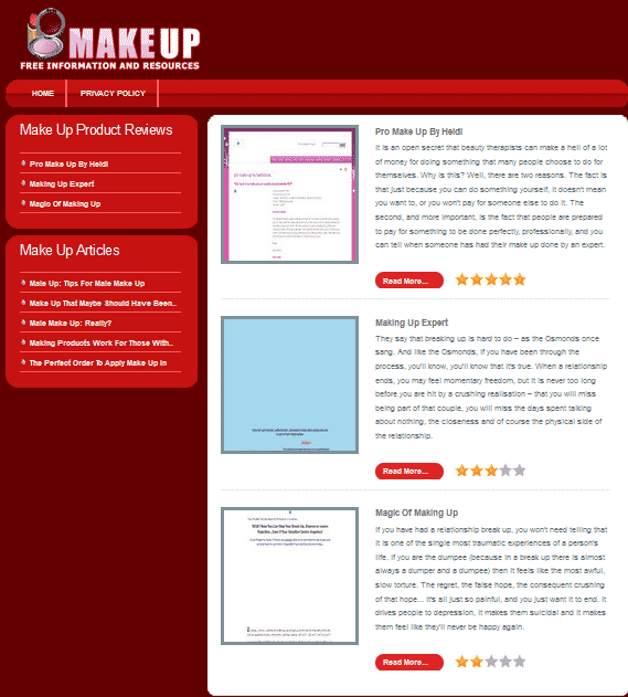 Makeup review PLR site template with editable articles for beauty niche resellers