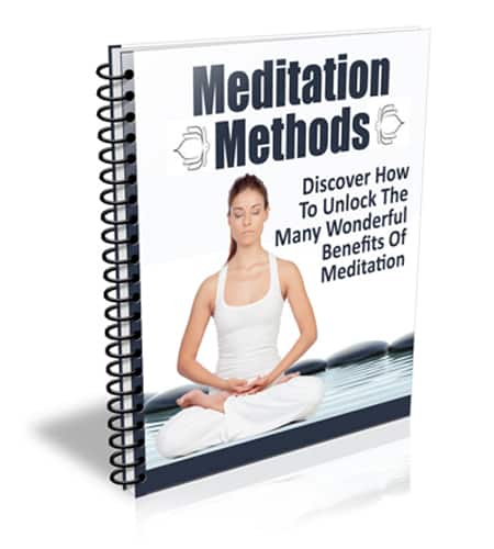 Meditation Methods eCourse cover showing relaxation and mindfulness techniques with resell rights