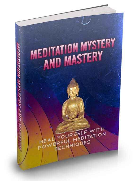 Meditation Mystery And Mastery digital PLR guide - book cover with healing benefits